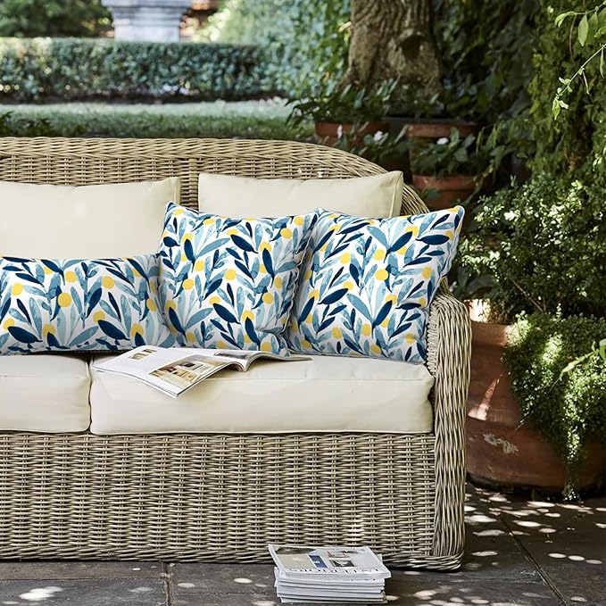 LVTXIII Pack of 2 Outdoor Throw Pillow Covers Accent Waterproof Pillow Covers ONLY, Patio Square Cushion Cases for Garden Balcony Couch Sofa Decoration 18x18 inch, Leaves Multi