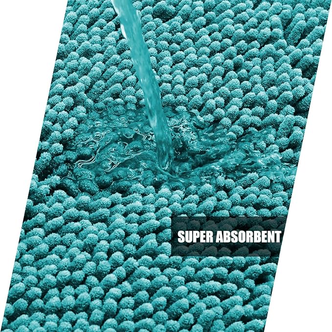 Bathroom Rugs Mat 32x20 Non Slip Chenille Bath Mats Bath Rugs for Bathroom Shower Teal