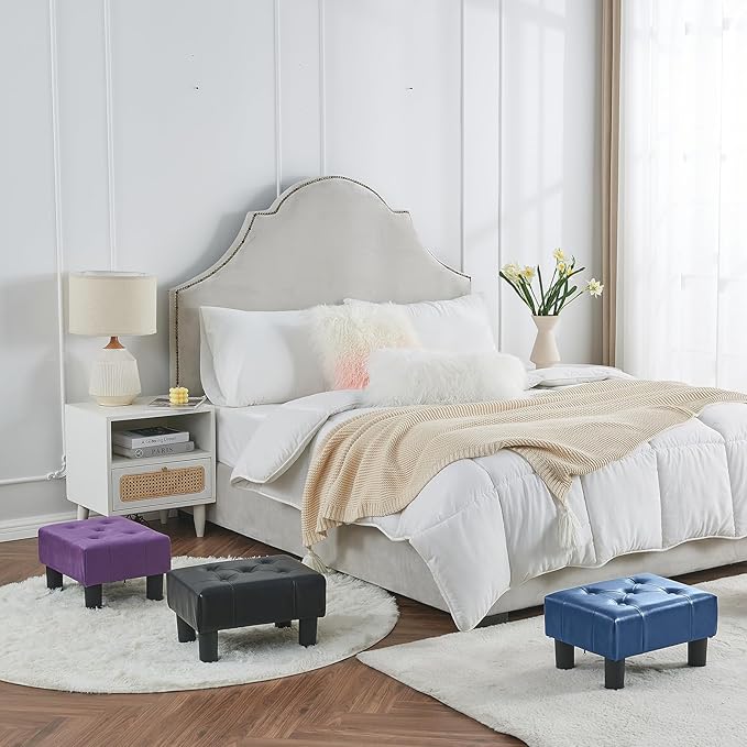 BRIAN & DANY Small Foot Stool, Leather Foot Stools with Legs, Stable Small Footstool for Living Room, Blue