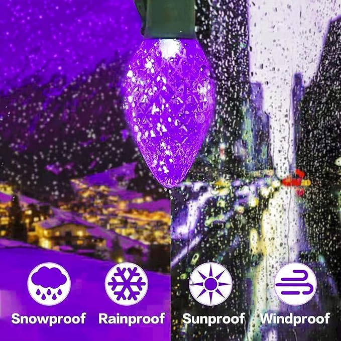 KAQ 2PK 100LED Purple and Green C9 Halloween Lights Waterproof Indoor Outdoor, Extendable 98FT String Lights Plug in with 13 Lighting Modes, Halloween Decorations for Party Patio, Outside Yard Decor