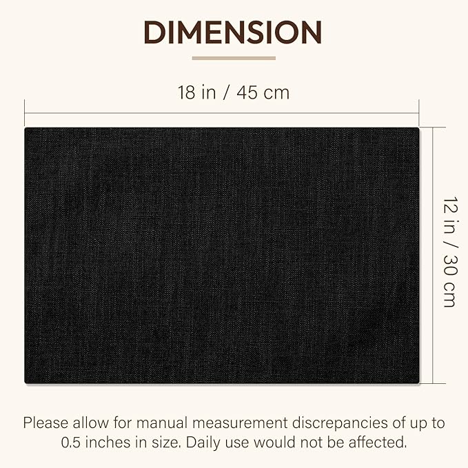 Placemats Set of 4, Dual-Layered Thickened Faux Linen Cloth Place Mats Heat Resistant Machine Washable Wrinkle Free Table Mats Indoor/Outdoor (Black)