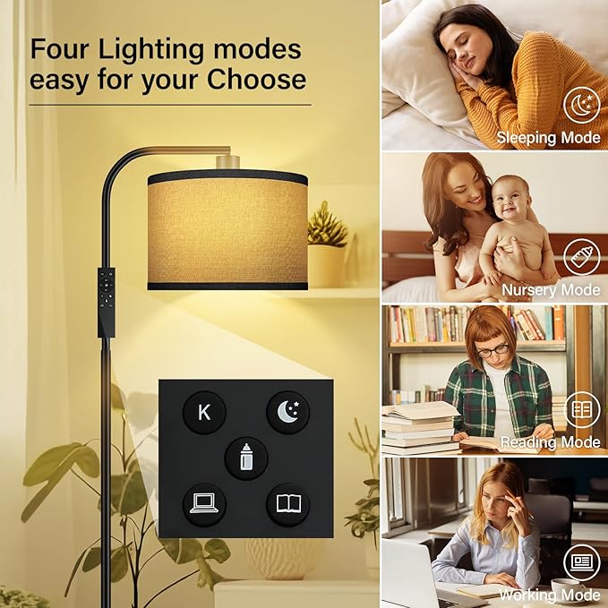 BoostArea Dimmable Floor Lamp for Living Room,Arc Sofa Lamps with Remote,Stepless Dimmable & Colors Temperature 2700k-6500k,67 in,Tall Flexible Head Standing Lamp for Bedroom Study Room Office,Jute