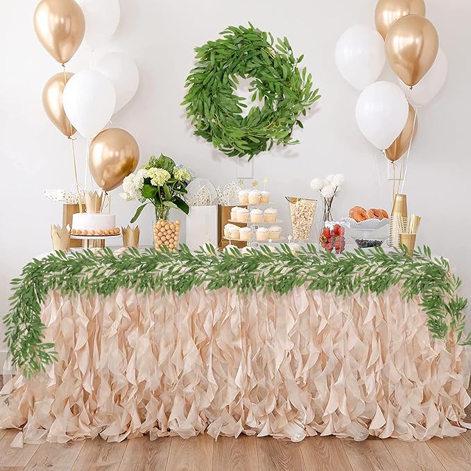 2Pcs Artificial Olive Leaves Garlands 6.2Ft-Fake Hanging Silk Willow Leaves Ivy Vines Faux Bayberry Leaves Twigs Greenery Rattan for Indoor Outdoor Wedding Birthday Party Home Garden Table Decor
