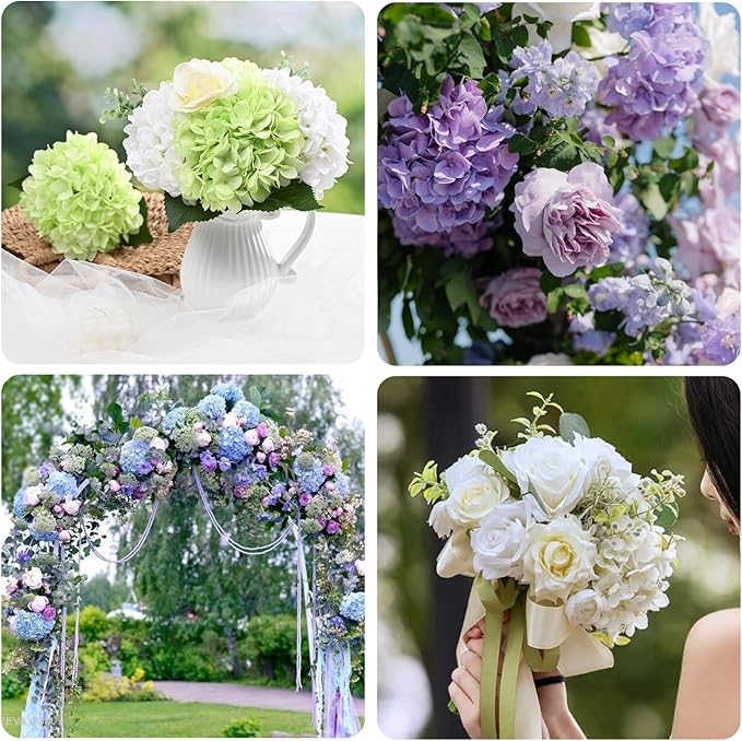 BLEUM CADE 8 Pcs Blue Hydrangea Artificial Flowers with Realistic Stems, 18In Large Fake Blue Flowers, Faux Flower for Home Party Decor Outdoor Wedding Bouquets Table Centerpieces Decoration