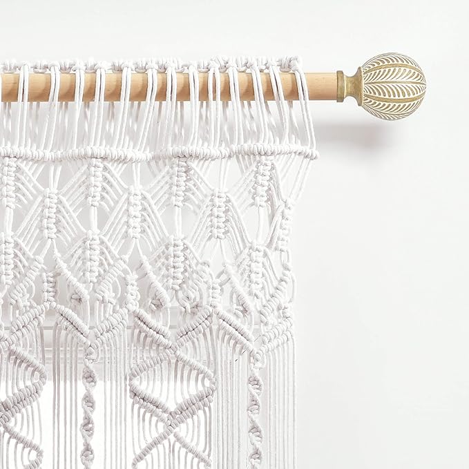 Lush Decor Boho Macrame Textured Cotton Valance, 40" W x 30" L, White - Boho Kitchen Curtains & Wall Decor - Macrame Valance - Bathroom Window Curtains