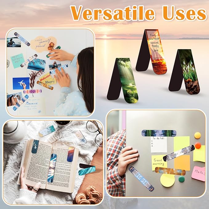 100 Pack Bible Magnetic Bookmarks Christian Scenery Magnet Bookmark Clips for Women Men Book Lovers Bible Page Markers for Teachers Students Reading School Office Home, Printing on 2 Side
