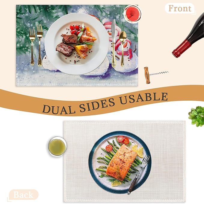 Christmas Placemats Set of 6,Washable Heat Resistant 12×18 Inch Linen Table Mats Snowmen Place Mats for Party Outdoor Dining Décor