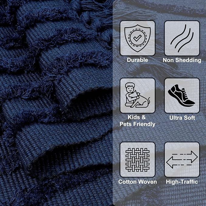 LEEVAN Washable Kitchen Runner 2'X5', Hand-Woven Bathroom Rug With Tassels, Dark Blue Entryway, Tufted Rainbow Bedroom, Farmhouse Hallway for Laundry/Living Room