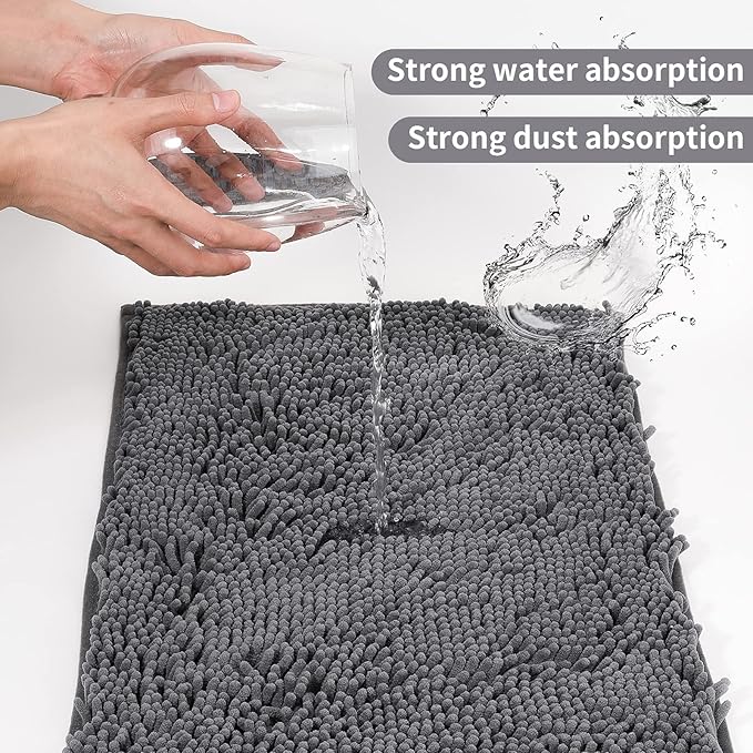 ZiYiJuan Bathroom Rugs, Super Absorbent Luxury Shaggy Chenille Bath Mats,Dark Gray 17x24
