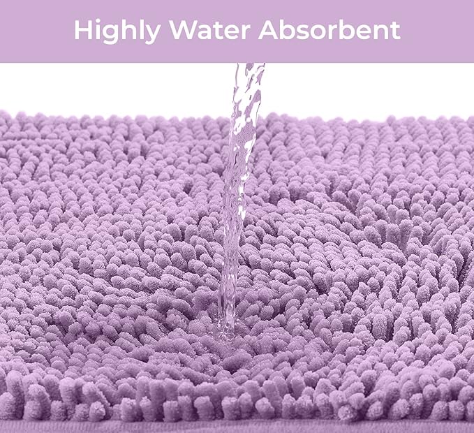 LuxUrux 2-Piece Bathroom Rug Set – Plush Chenille Runner & U-Shaped Toilet Mat, Soft, Absorbent & Non-Slip Design (20x20 U & 27x47 inches, Lavender)