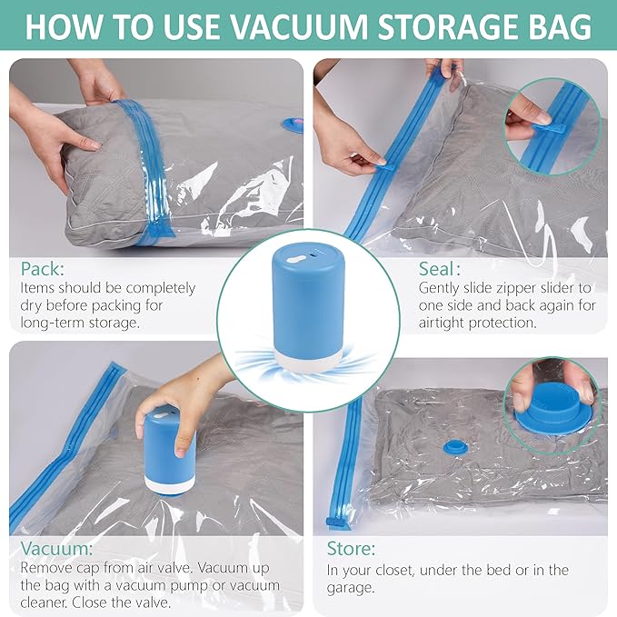 Travel Vacuum Bags with Electric Pump, 8 Pack Vacuum Travel Bags for Luggage and Suitcase, Vacuum Seal Space Saver Compression for Clothes Clothing