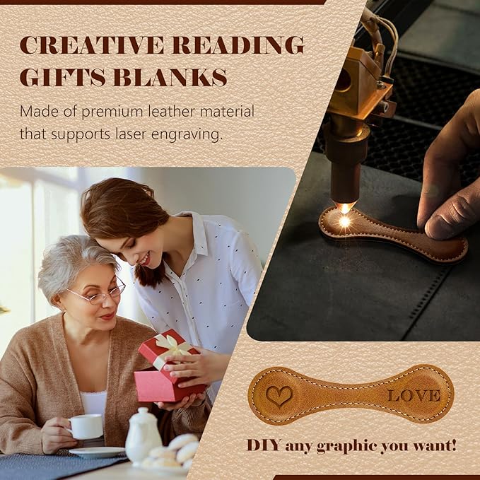 Leezmark 4 Pcs Magnetic Bookmarks, Classic Stitched Leather Bookmark, Lasable Engravable Blanks, Page Markers Reading Gifts for Book Lovers, Readers, Teachers, Leather Book Marks for Men Women