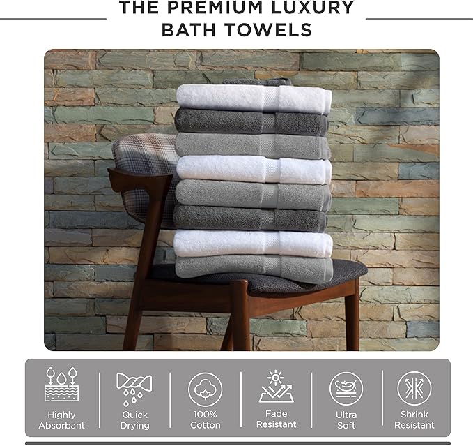 600 GSM Premium Light Grey Bath Towel, 100% Cotton Towels for Bathroom, Silver Soft Bath Towels, Body Towels Silver Towel Set for Bathroom 27x54 Inc Lt. Grey Bath Towels Set of 4