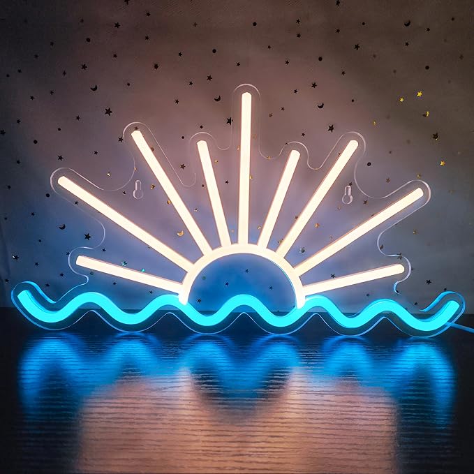 Sunrise Sunset Neon Sign Dimmable Beach Sun Wave Neon Sign for Bedroom Man Cave Living Room Party Bar Decor USB Powered LED Light