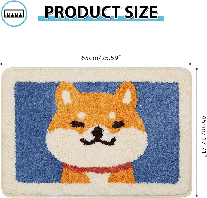 Felowaigam Bath Mat, Cute Shaggy Bathroom Rug,Soft, Absorbent, Non Slip & Durable Plush Rug, Machine Wash, Ideal for Tub, Toilet or Sink, 19.68"x 31.49", Akita