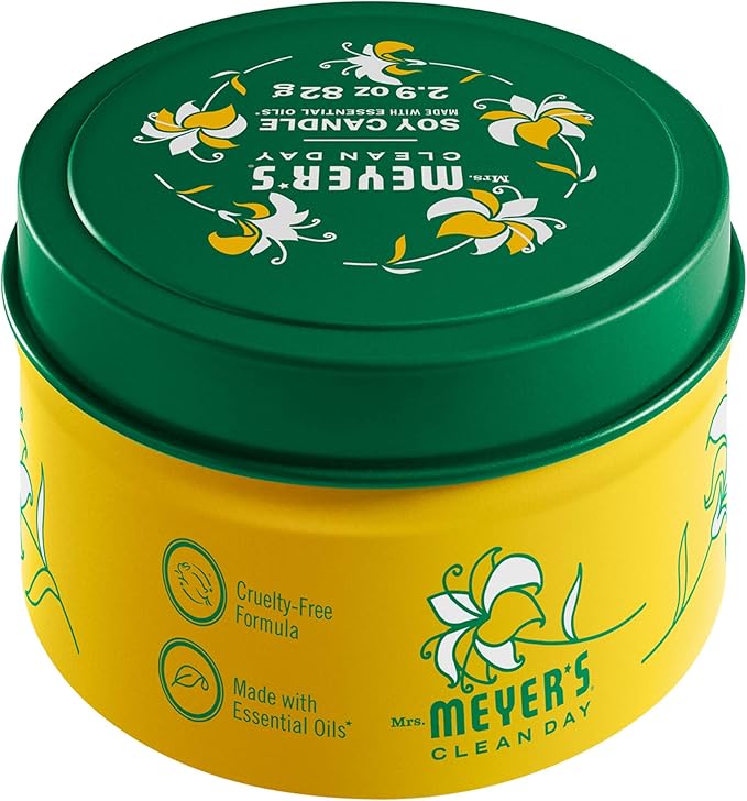 MRS. MEYER'S CLEAN DAY Soy Tin Candle, 12 Hour Burn Time, Made with Soy Wax and Essential Oils, Honeysuckle, 2.9 oz