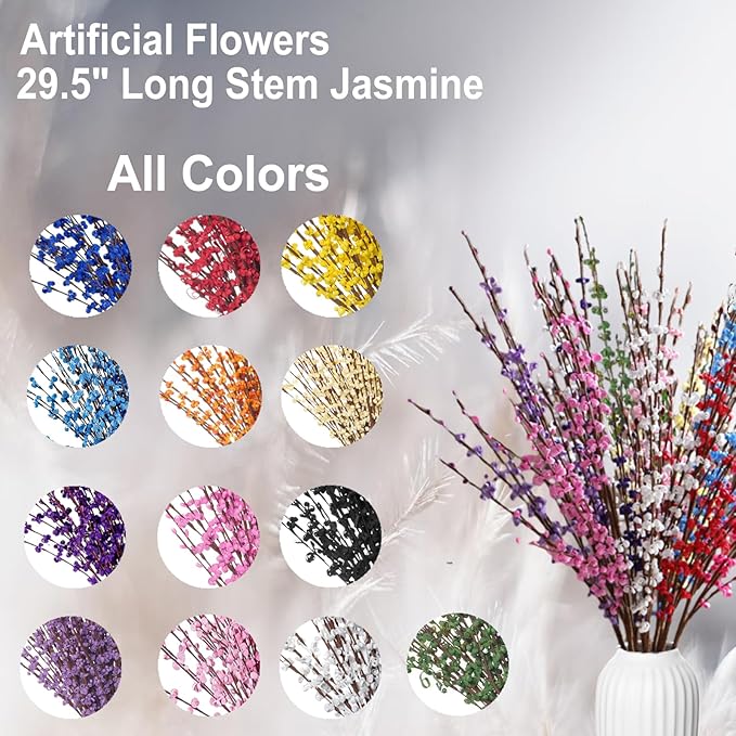 5 Pcs 29.5" Long Jasmine Artificial Blue Flowers Fake Jasmine Flowers Bouquet for DIY Floral Art Plant Home Office Wedding Table Centerpieces Party Vase Decoration