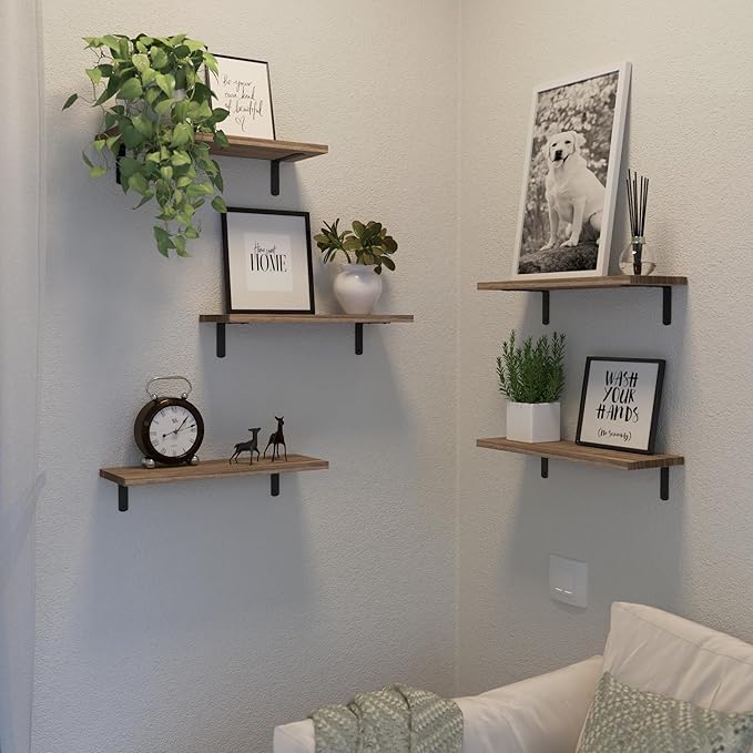 Floating Shelves, 5 Sets Wall Shelves, Wood Floating Shelves for Bedroom Wall Décor, Wall Mounted Floating Bathroom Shelf for Storage, Floating Book Shelf, Living Room – Rustic Brown