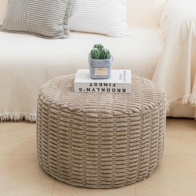 Asuprui Pouf Ottoman Stuffed Round Modern Foam Filled Ottoman Foot Rest Poufs for Living Room Chair Decorative Boho Foot Stool for Wedding Christmas Party