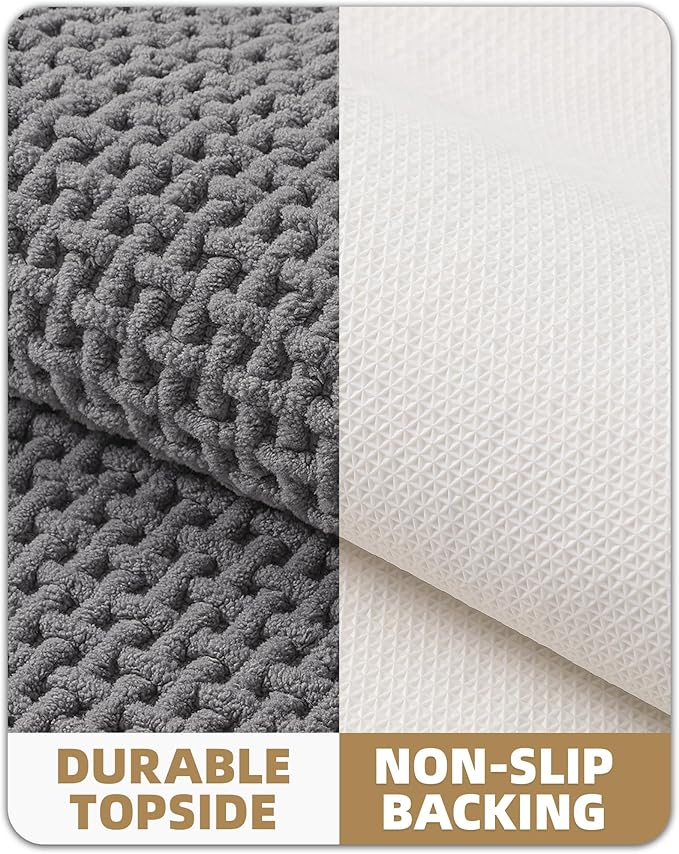 Color&Geometry Chenille Pile Long Bathroom Runner Rugs Upgraded Denser, 24"x47" Non Slip Absorbent Grey Bath Mats for Bathroom, Washable Shower Mat Outside Shower Quick Dry