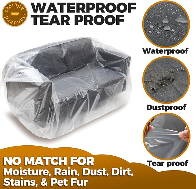 Plastic Furniture Covers for Moving - Heavy-Duty Loveseat Cover for Love Seat, Bench and Large Items, Clear Bags for Renovation, Wrap or Storage - Extra Large Bag Open Size 68 x 42 x 62 Inch