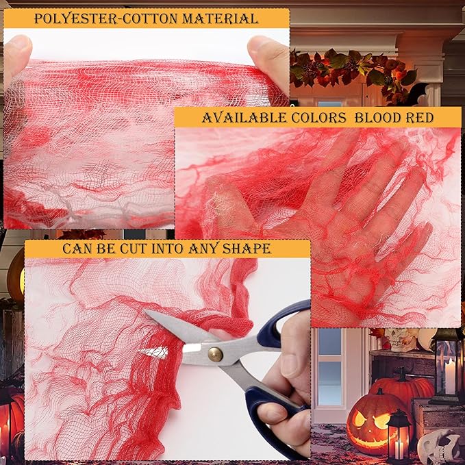 ZYP 197x 78.7in Halloween Blood Red Creepy Cloth Decorations Spooky Fabric Creepy Scary Gauze Cloth Decoration for Halloween Party Supplies