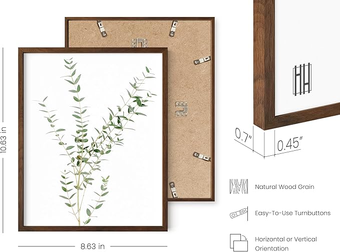 HAUS AND HUES Botanical Plant Wall Art Prints - Set of 4 Plant Wall Decor Prints, Floral Kitchen, Flower Leaves Wall Art, Boho Leaf Eucalyptus Wall Decor, Green Botanical Poster (Walnut Frame, 8x10)