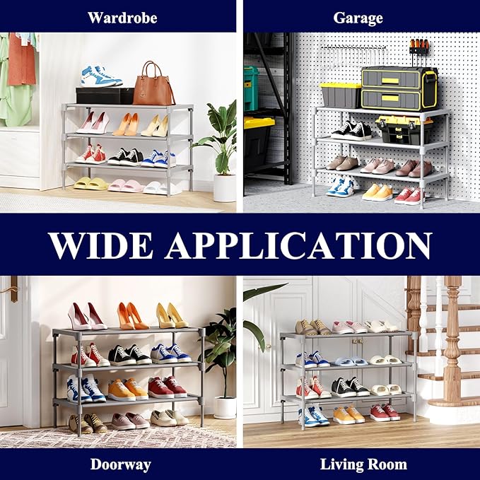 Kitsure Shoe Rack - Premium Non-Woven Shoe Rack Shelf, Shoe Organizer for Closet, Entryway, Garage & Corridor, Sturdy & Durable Long Stackable Shoe Shelves, Medium, Grey