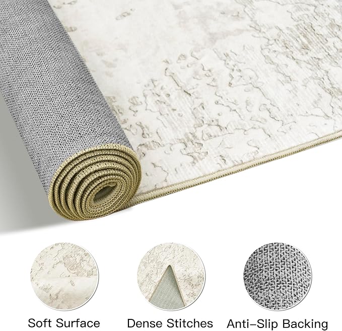 Art&Tuft Washable Rug, Anti-Slip Backing Abstract Area Rugs, Stain Resistant Rugs for Living Room, Foldable Machine Washable Area Rug(9'x12', Beige)