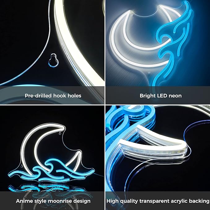 Sunrise Sunset Neon Sign Moon over Sea Neon Light Twilight Wave LED Wall Signs for Room Decor Anime Neon Light Acrylic Moon Sign (Moonrise)