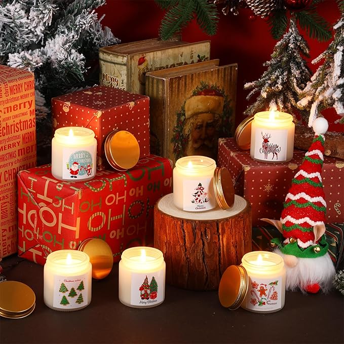 MTLEE 24 Pack Christmas Scented Candles Bulk 7 oz Jar Candles Aromatherapy Long Lasting Candles for Gifts Holiday Meditation Relaxing Spa Home Yoga, 6 Fragrance (Cute,Fresh Scent)