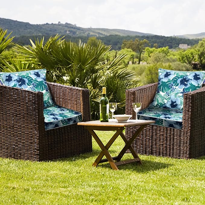 Deep Seat Cushions, Outdoor Cushions, Patio Furniture Cushions, Deep Seat & Back Cushion Patio Cushions with Rmoveable Cover for Backyard Couch Sofa Fade Resistant (22x22x3 in, Blue Flowers)