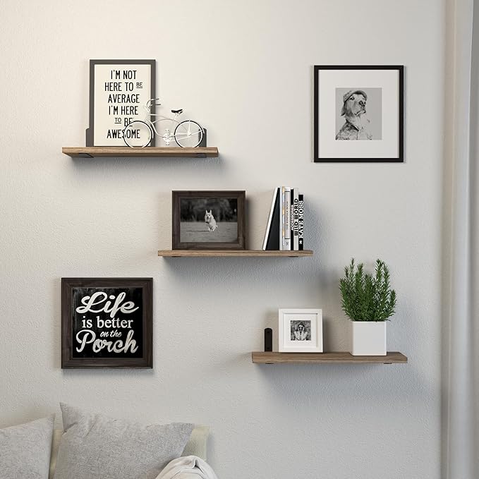 Floating Shelves, 3 Sets Wall Shelves, Wooden Floating Shelves for Wall Décor, Wall Mounted Floating Bathroom Shelf for Storage, Floating Book Shelf for Bedroom, Living Room – Rustic Brown