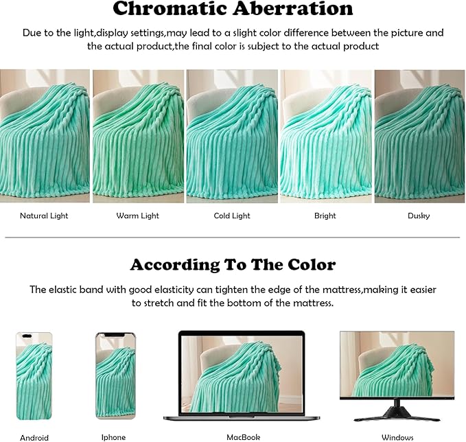 NEWCOSPLAY Super Soft Twin Blanket Aqua Premium Silky Flannel Fleece 3D Ribbed Jacquard Lightweight Bed Blanket All Season Use (Aqua Ribbed, Twin(60"x80"))