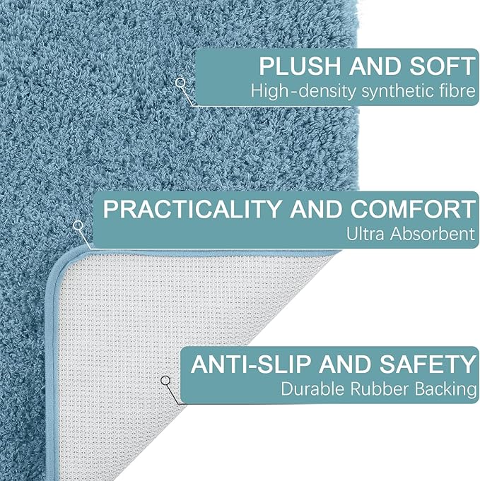 AROGAN Luxury Long Bathroom Runner Rug, 24x60 Inch Thick Soft and Absorbent Non Slip Bath Mat, Rubber Backing Quick Dry Rugs Carpets, Machine Washable Plush Mats for Shower Floor, Little Blue
