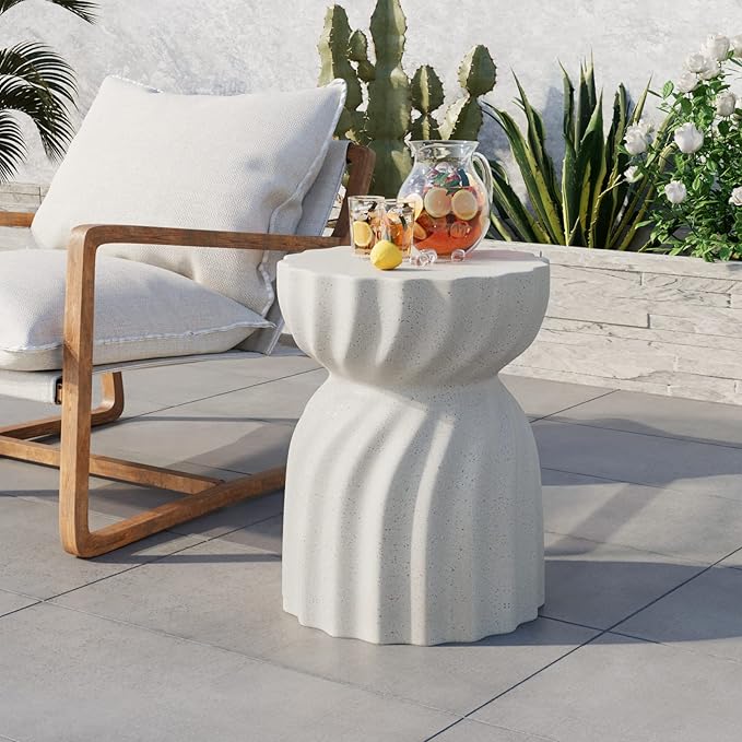 COSIEST Outdoor Side Table, Concrete Contemporary Lightweight Accent Table, Patio Side Tables End Table, Outdoor Accent Side Table for Livingroom, Garden, Hourglass, Graphite-Like White