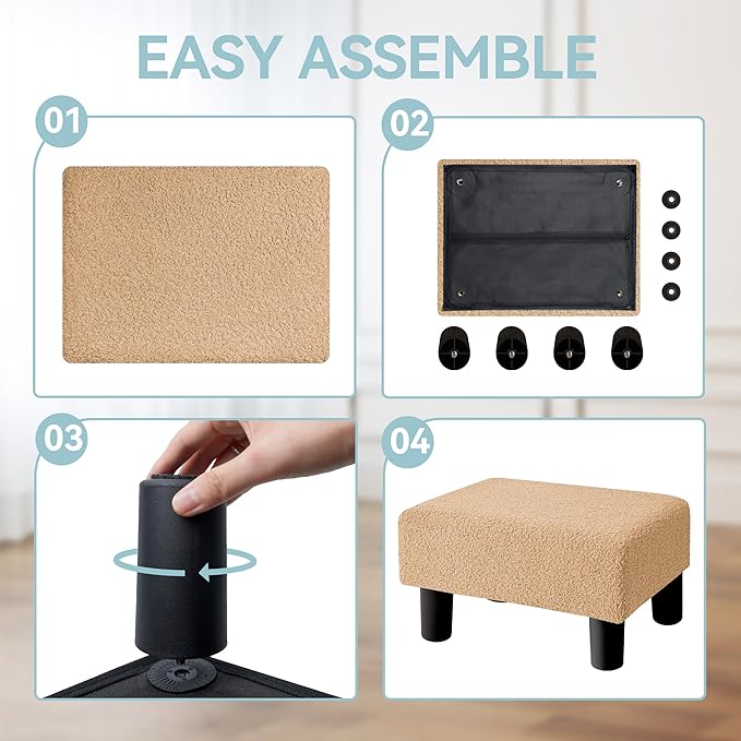 BRIAN & DANY Small Foot Stool Ottoman, Footstool with Legs, Teddy Velvet Foot Rest for Living Room, Bedroom and Office, Champagne Color
