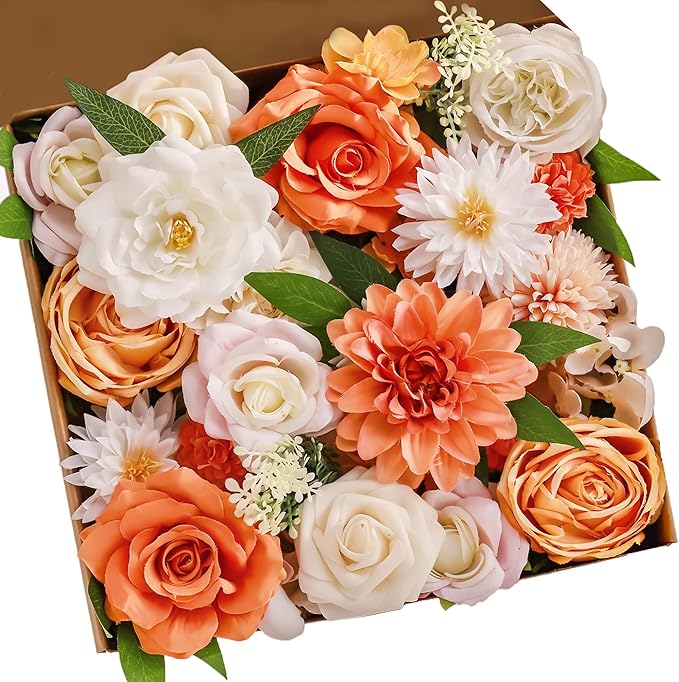 MISSPIN Artificial Flowers DIY Box Set Fake Roses Bouquet Bridal Wedding Flowers Colorful Centerpiece Table Decorations Boho Faux Floral with Stems Arrangements for Cake Home Party Indoor Outdoor
