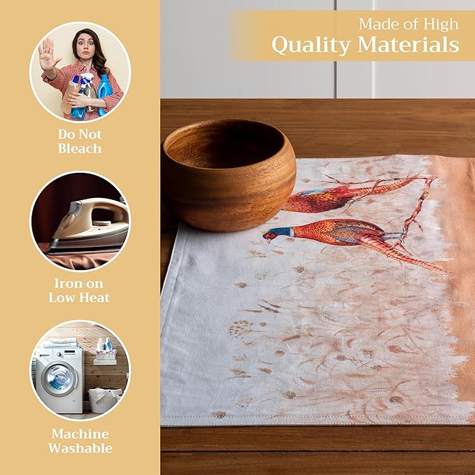 Maison d' Hermine Placemats Set of 4 100% Cotton Washable Cloth Place Mats, Reusable Table Mats for Kitchen Dining Decoration, Party, Wedding, Restaurant (Faisan D'Automne, 13" x 19")