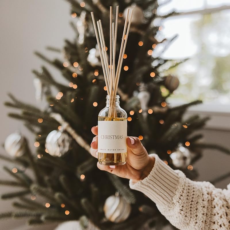 Sweet Water Decor Christmas Reed Diffuser Set - Fresh Cut Trees, Orange, and Cloves Holiday Reed Diffuser for Home With Long Lasting Fragrance - Non-Toxic Oil Reed Diffuser Made in the USA