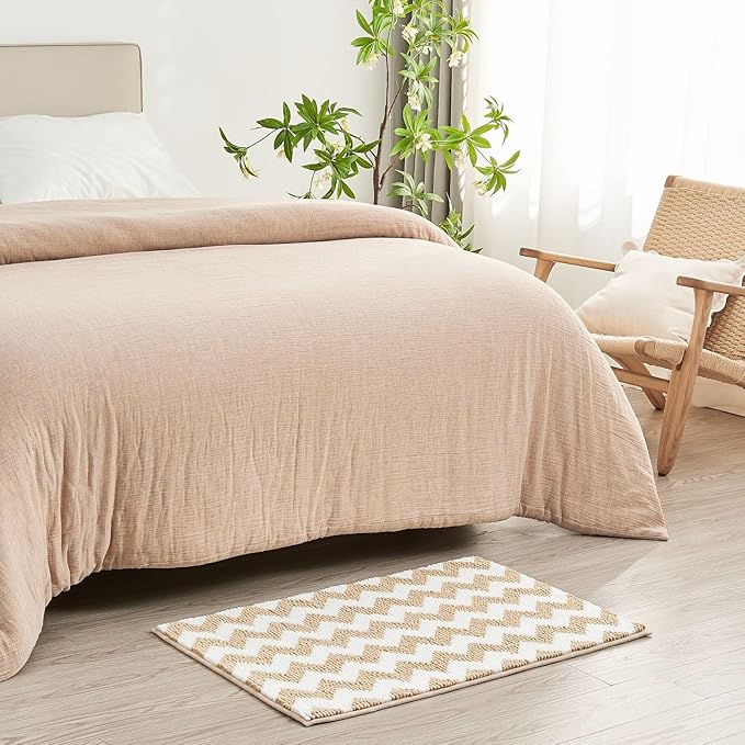 CozeCube Chenille Bathroom Rugs 59" x 24", Soft Microfiber Chevron Bath Mats for Bathroom, Non Slip Shaggy Bath Rugs Machine-Washable, Plush Absorbent Shower Mat, Beige