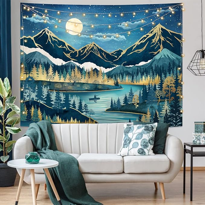 Kanuyee Boho Mountain Tapestry Moon Landscape Wall Tapestry, Nature tapestries for Bedroom Ceiling Tapestries Wall Hanging for Bedroom Living Room Wall Decor Mountain-1 44"x60"