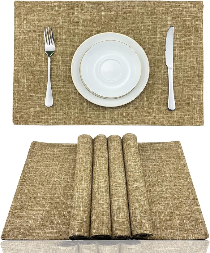 Weabetfu Cloth Placemats Set of 4 Heat Resistant Dining Table Placemmats Cotton Linen Machine Washable Kitchen Table Mats Wrinkle Free Thick Fabric Place Mats,Easy to Clean,13" x 19"