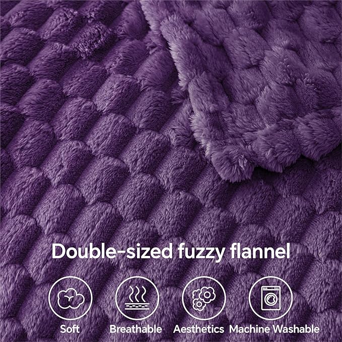 BEDELITE Fleece Throw Blanket for Couch & Bed - 3D Jacquard Decorative Purple Blanket, Super Soft and Cozy Warm Fuzzy Blanket All Seasons Suitable, 50x60Inches