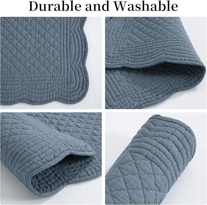 HOMBYS Quilted Placemats Set of 6 Washable-13x18 inches Rectangular Placemats for Kitchen Table-100% Cotton Fabric Rectangular Table Mats, (Blue)