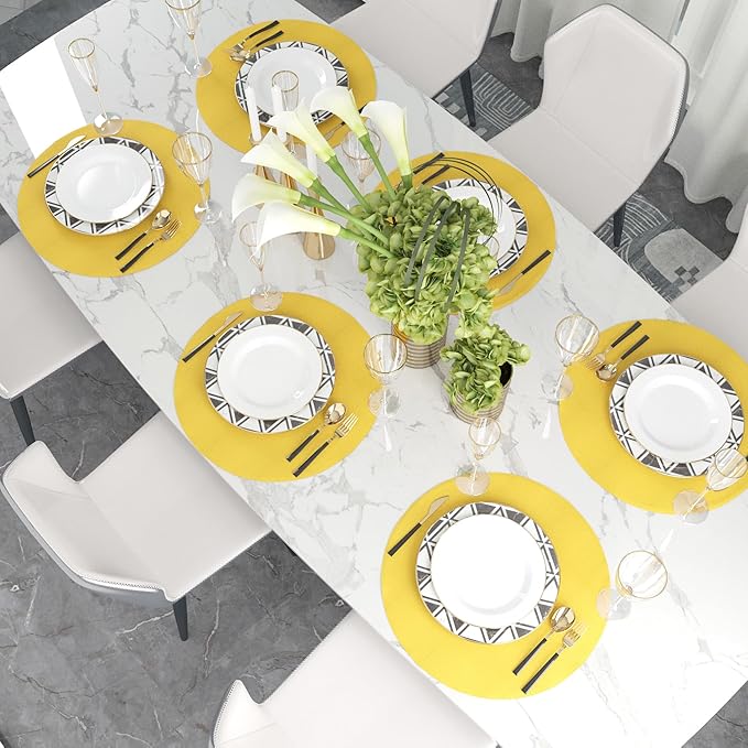 Set of 4 Handmade Round Placemat 15 Inch Soft Linen eco-Friendly Fabric Handcrafted Machine Washable Indoor & Outdoor Tablemat Yellow