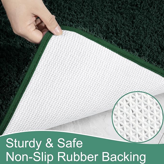 AROGAN Luxury Long Bathroom Runner Rug, 24x48 Inch Thick Soft and Absorbent Non Slip Bath Mat, Rubber Backing Quick Dry Rugs Carpets, Machine Washable Plush Mats for Shower Floor, Deep Green