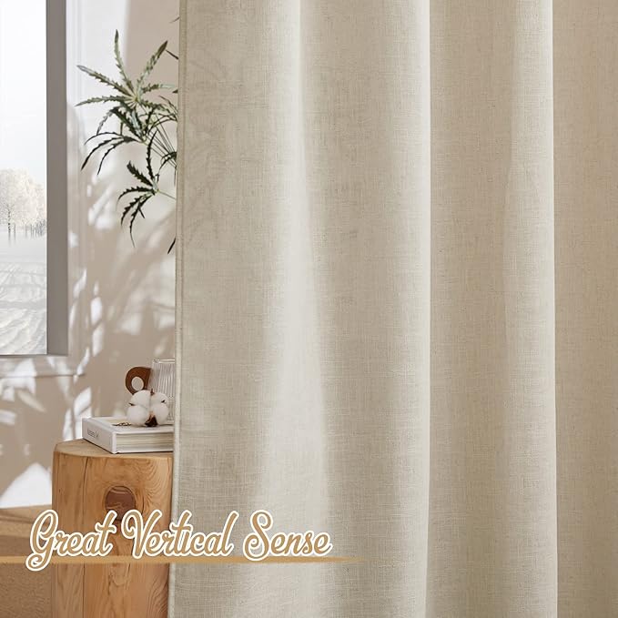 NICETOWN Linen Curtains Taupe 63 inch Long for Nursery, Grommet Top Semi Sheer Privacy Linen Weave Window Drapes Light Filtering for Bedroom/Home Office, W52 x L63, 2 Panels