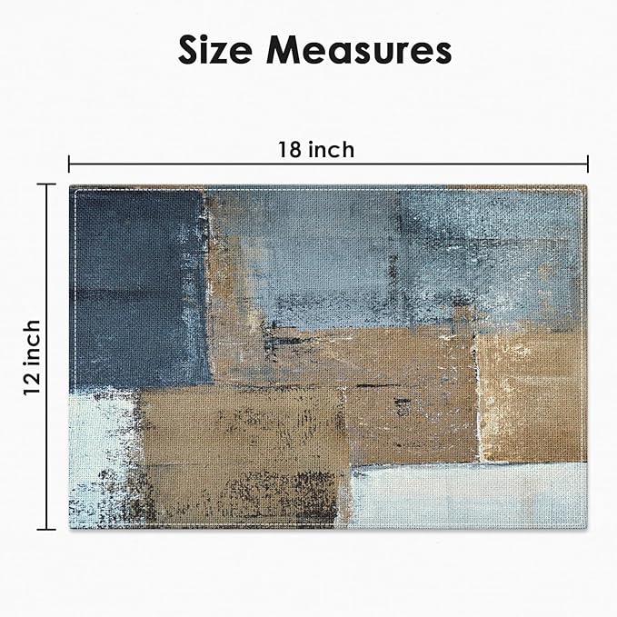 Emvency Farmhouse Placemats Set of 4, Vintage Brown and Blue Abstract Art Painting 12x18 Inch Table Mats for Outdoor Home Party Kitchen Dining Decoration