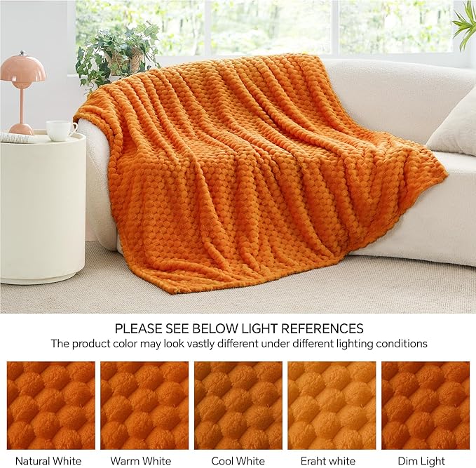 BEDELITE Fall Throw Blanket for Couch & Bed - 3D Jacquard Decorative Orange Blankets, Soft and Cozy Warm Plush Fluffy Fleece Blanket, 50x60Inches